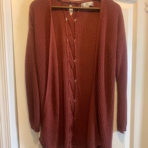 Women’s Long Pink Cardigan Sweater Size M